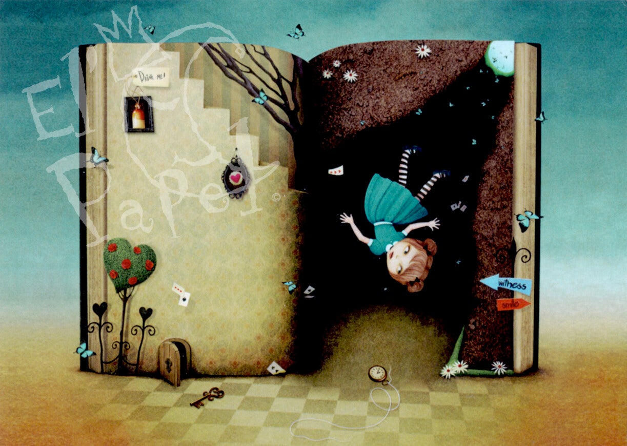 Ansichtkaart 'Alice in Wonderland - De val'