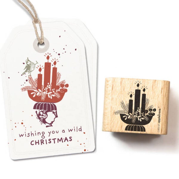 Rubber stempel 'Kerststukje met kaarsjes'