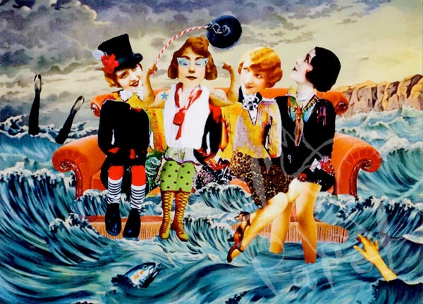 Ansichtkaart 'Dames op zeebank'