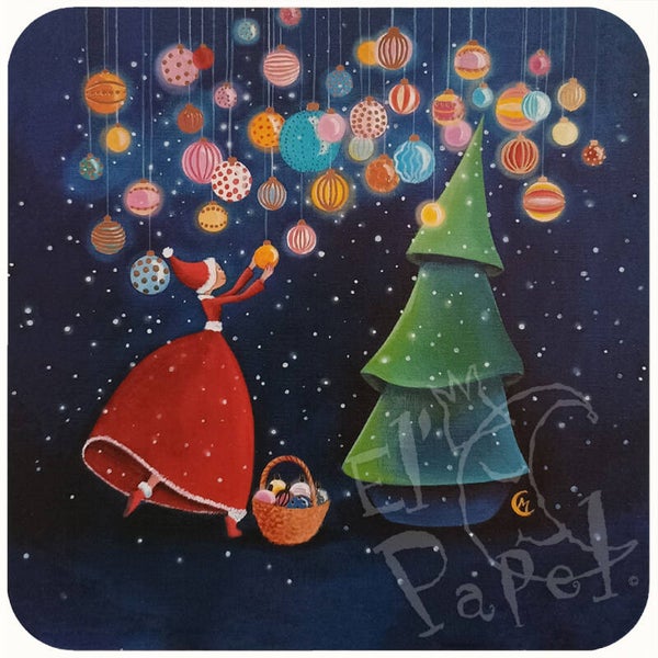 Kerstkaart `Mandje met Kerstballen` - Marie Cardouat