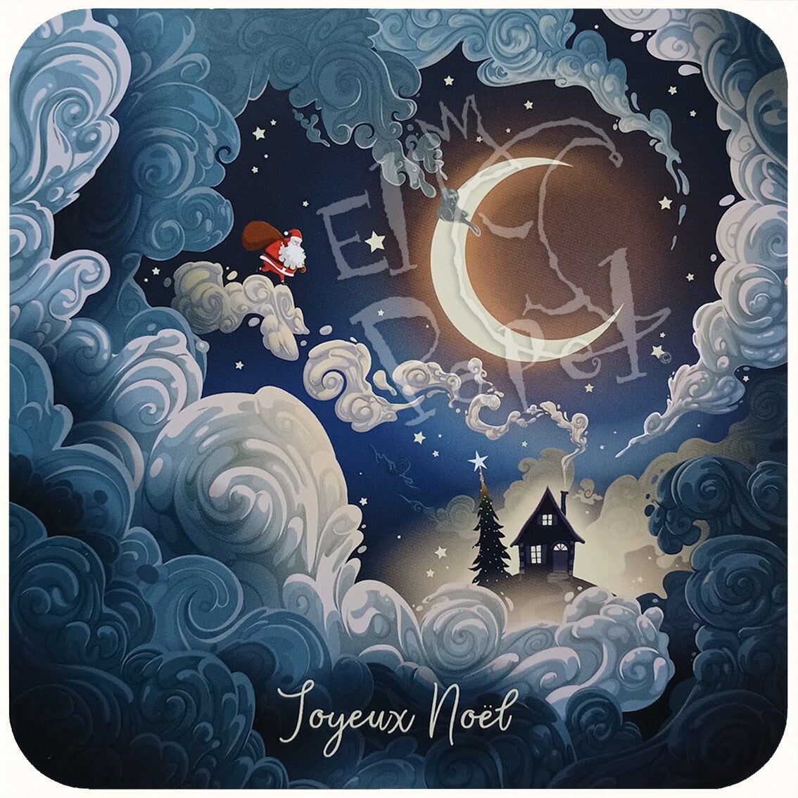 Kerstkaart `Kerstman in de wolken` - Rémy Tornoir