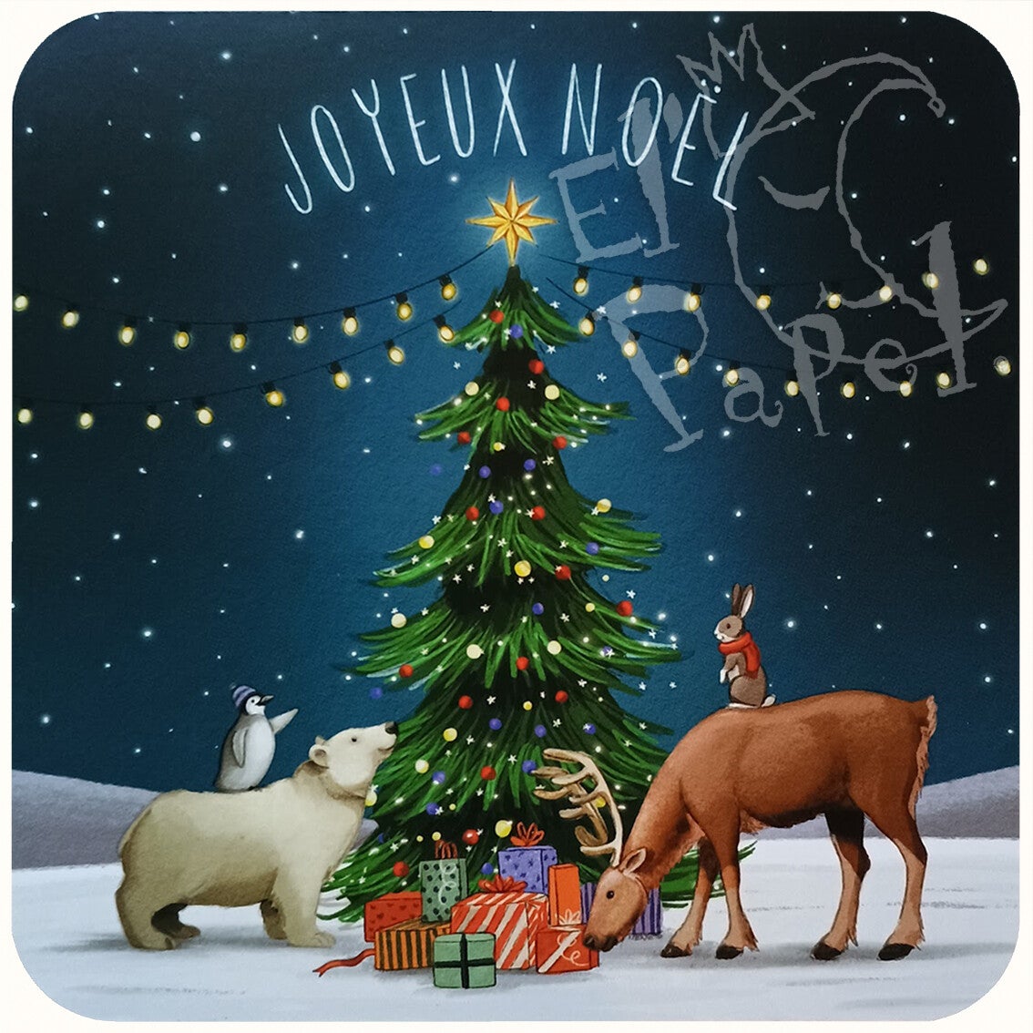 Kerstkaart `Rond de Kerstboom` - Rosie Hilyer