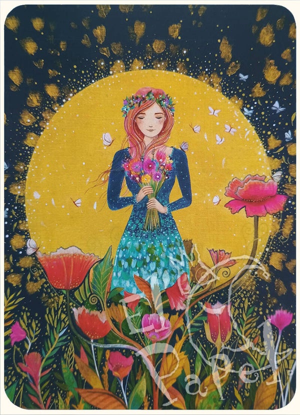 Ansichtkaart 'Bloemenvrouw' - Jehanne Weyman