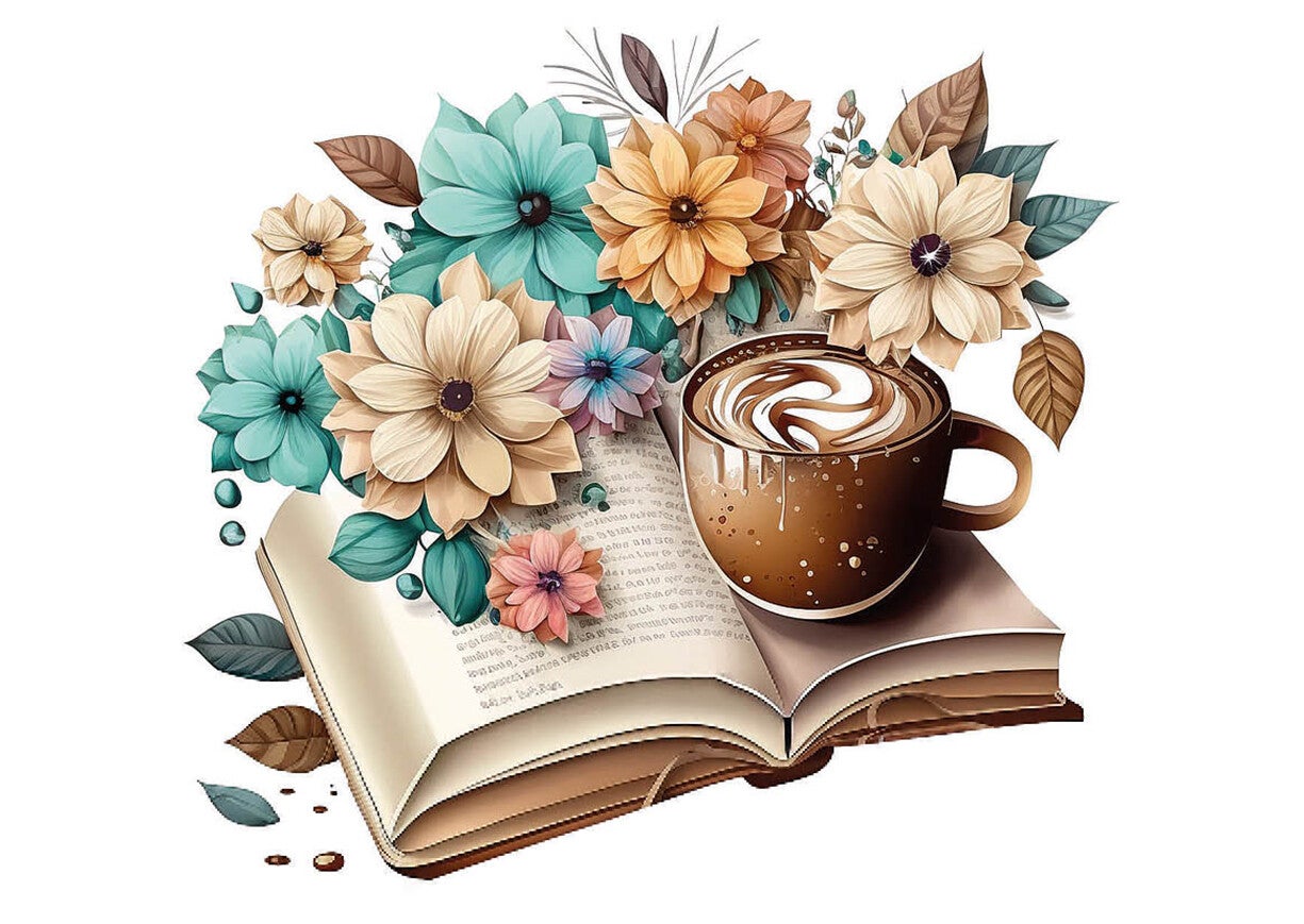 Ansichtkaart 'Een boek en koffie'