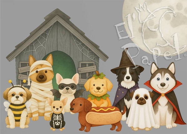 Ansichtkaart 'Halloween honden'