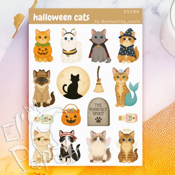Penpaling Paula Stickervel `Halloween katten`