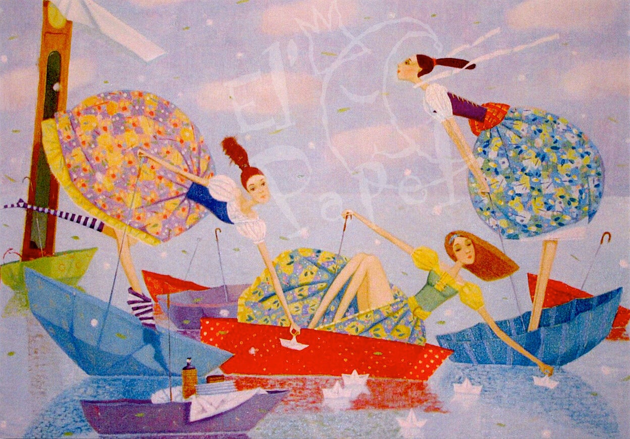 Ansichtkaart 'Varen in paraplu`s'