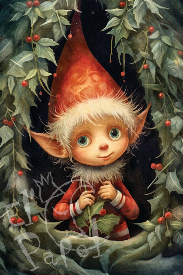 Ansichtkaart 'Kerstelfje in het groen'