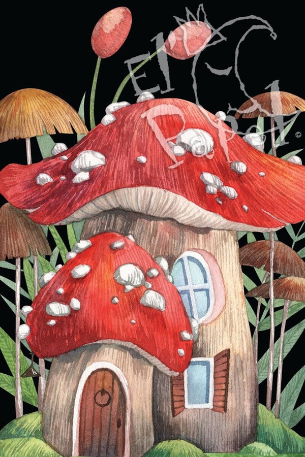 Ansichtkaart 'Paddestoelenhuisjes'