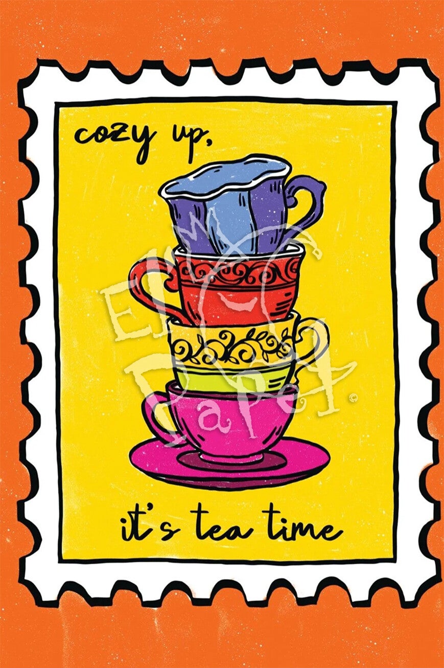 Ansichtkaart 'Postzegel - Tea Time'