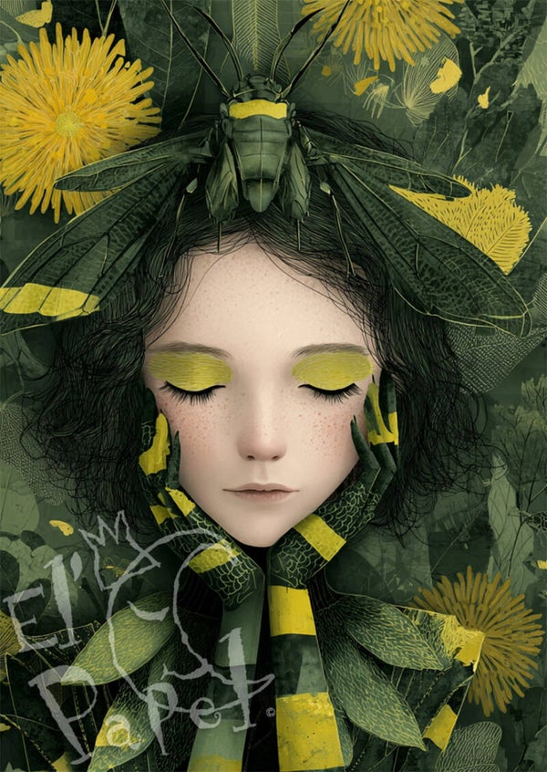 Ansichtkaart 'The Bug Girl - Groen'