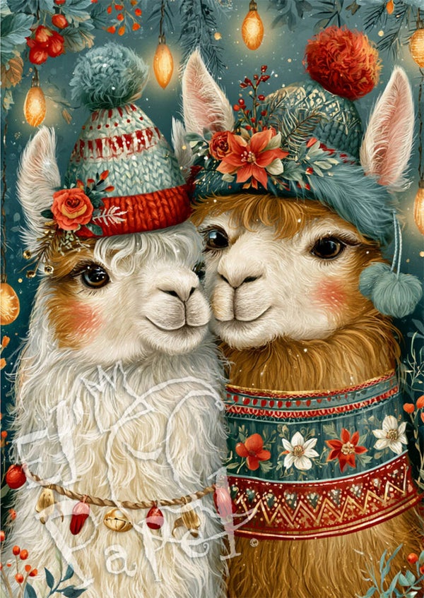 Kerstkaart 'Kerstknuffels - Lama's'