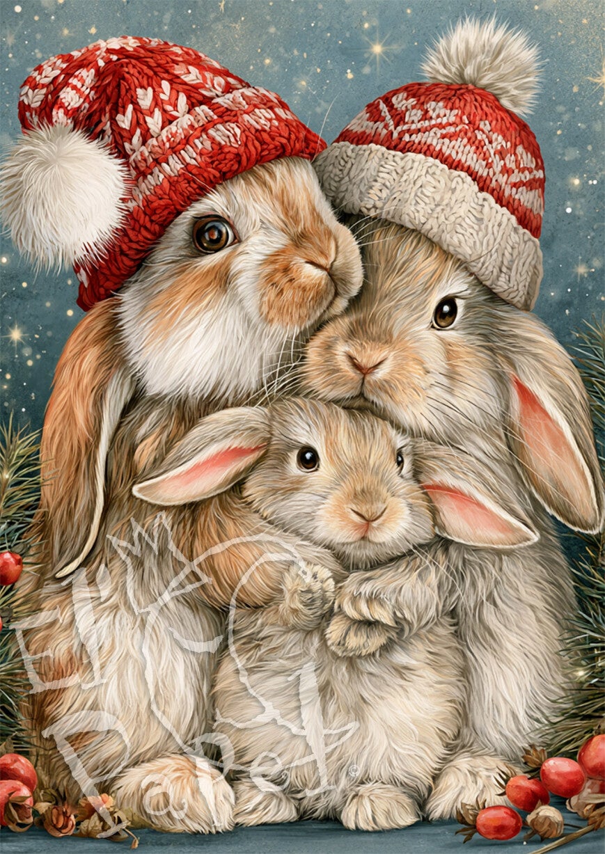 Kerstkaart 'Kerstknuffels - Konijntjes'