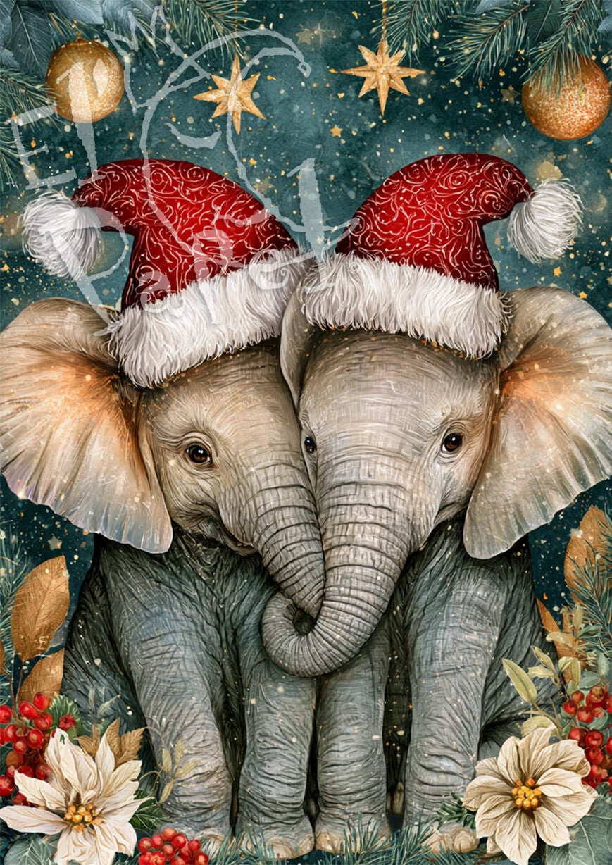 Kerstkaart 'Kerstknuffels - Olifanten'