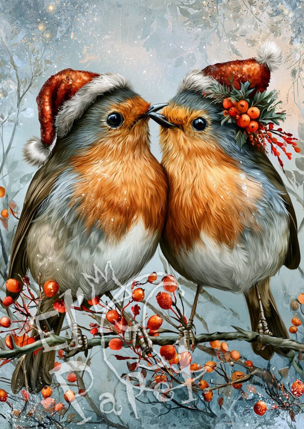 Kerstkaart 'Kerstknuffels - Roodborstjes'