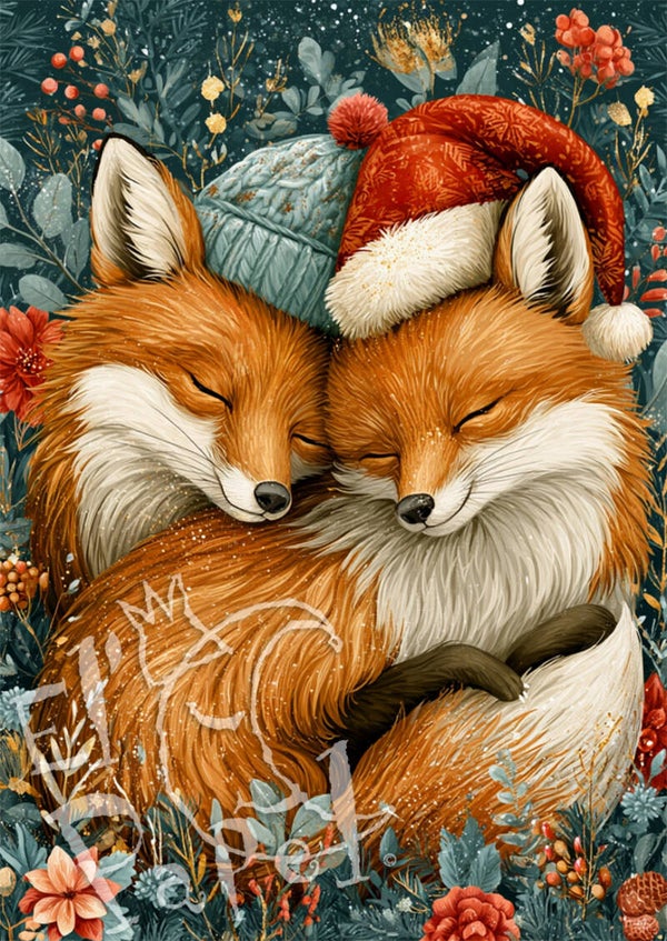 Kerstkaart 'Kerstknuffels - Vosjes'