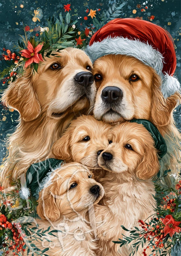Kerstkaart 'Kerstknuffels - Golden Retrievers'