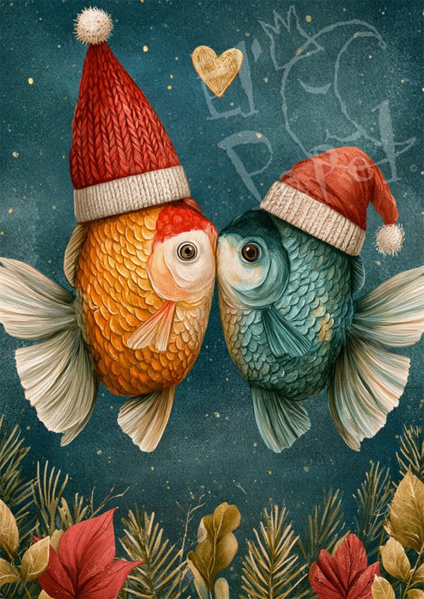 Kerstkaart 'Kerstknuffels - Goudvissen'