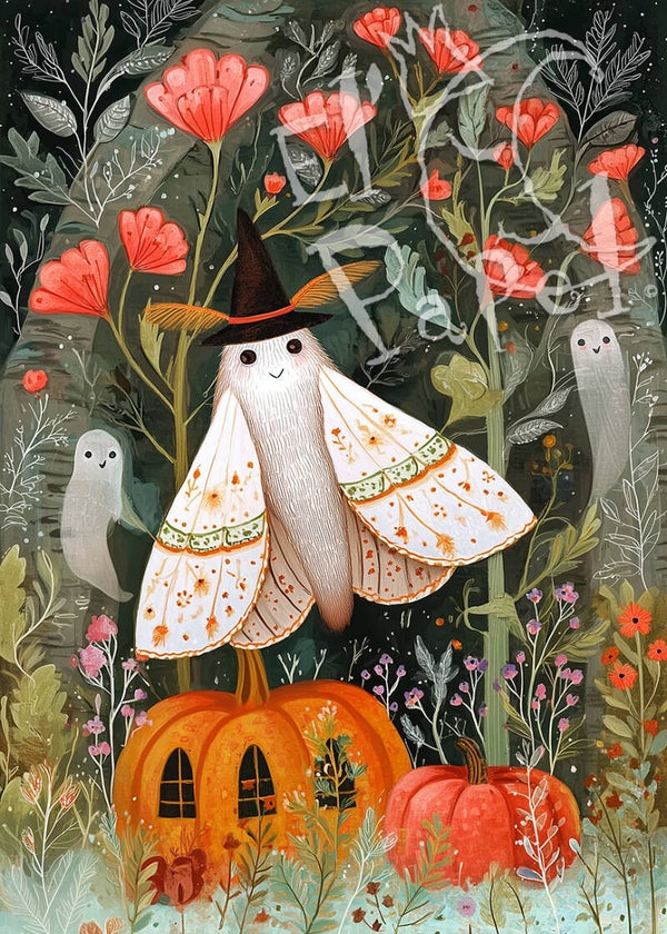 Ansichtkaart 'In het Halloween bos - Motje'