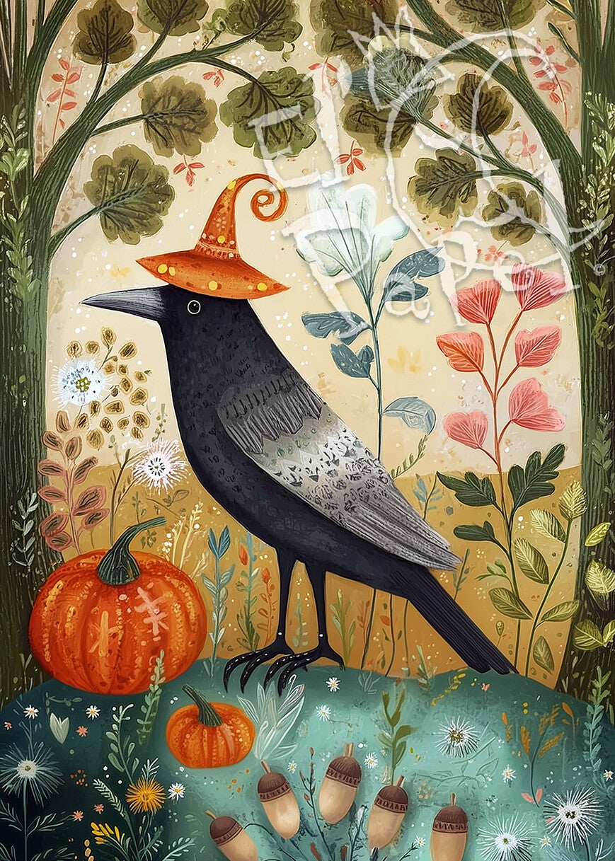 Ansichtkaart 'In het Halloween bos - Merel'