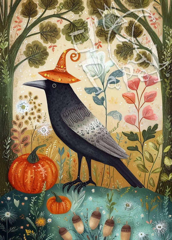 Ansichtkaart 'In het Halloween bos - Merel'