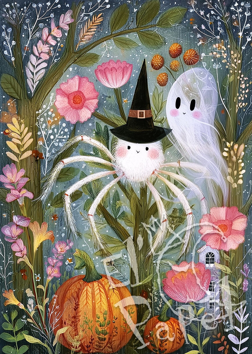 Ansichtkaart 'In het Halloween bos - Spinnetje'