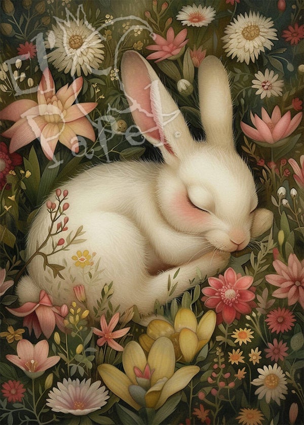 Ansichtkaart 'Slaperige dieren - Wit konijn'