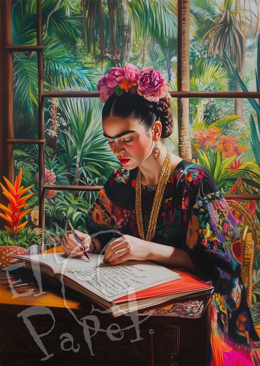 Ansichtkaart 'Frida Kahlo - Schrijven'