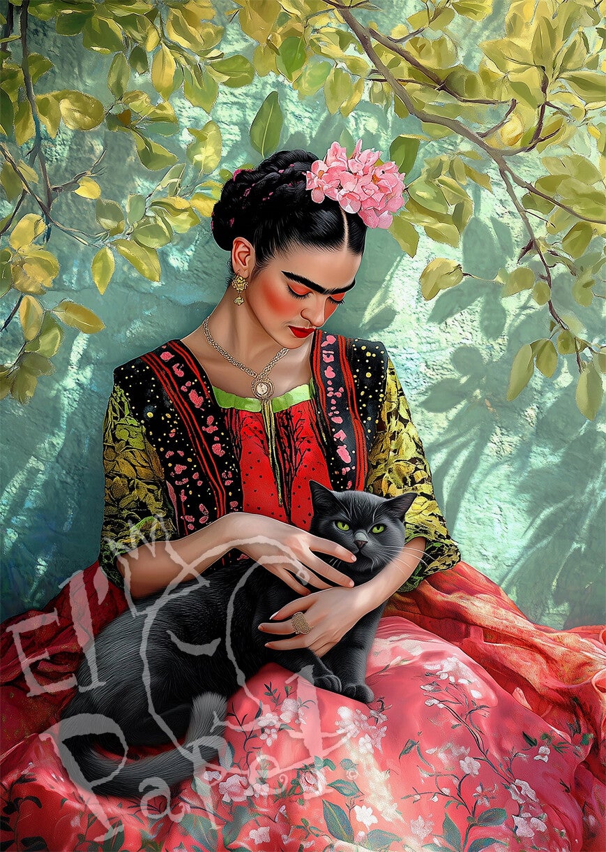 Ansichtkaart 'Frida Kahlo - Katten geknuffel'