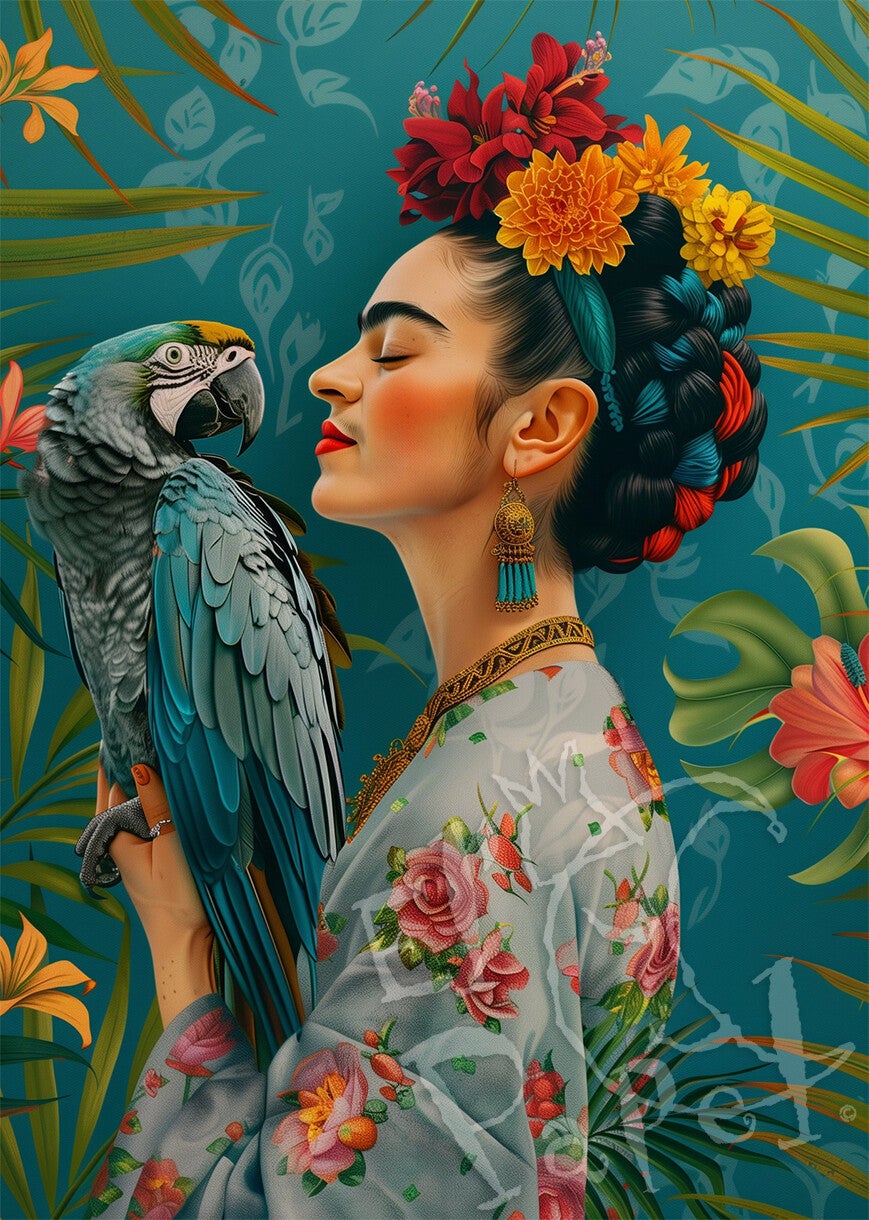 Ansichtkaart 'Frida Kahlo - Papegaaien liefde'