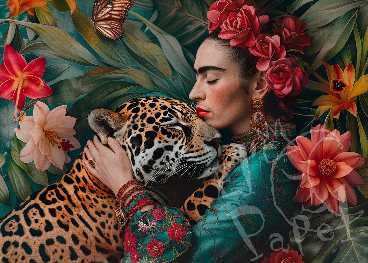 Ansichtkaart 'Frida Kahlo - Panter knuffel'