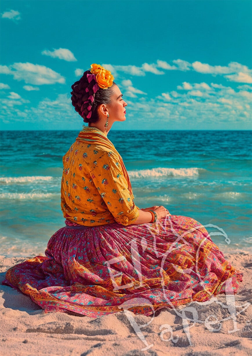 Ansichtkaart 'Frida Kahlo - Op het tropische strand'