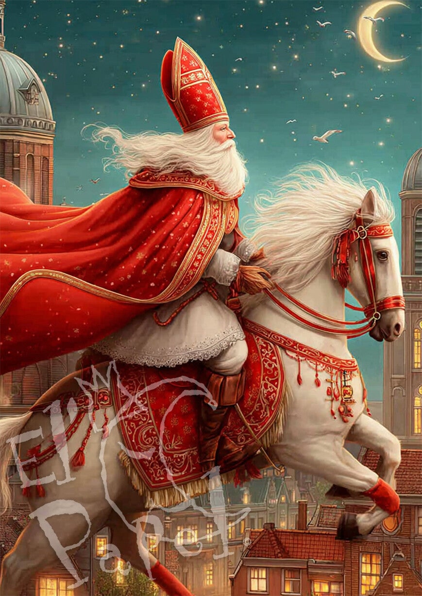 Ansichtkaart 'Sinterklaas bij maanlicht'