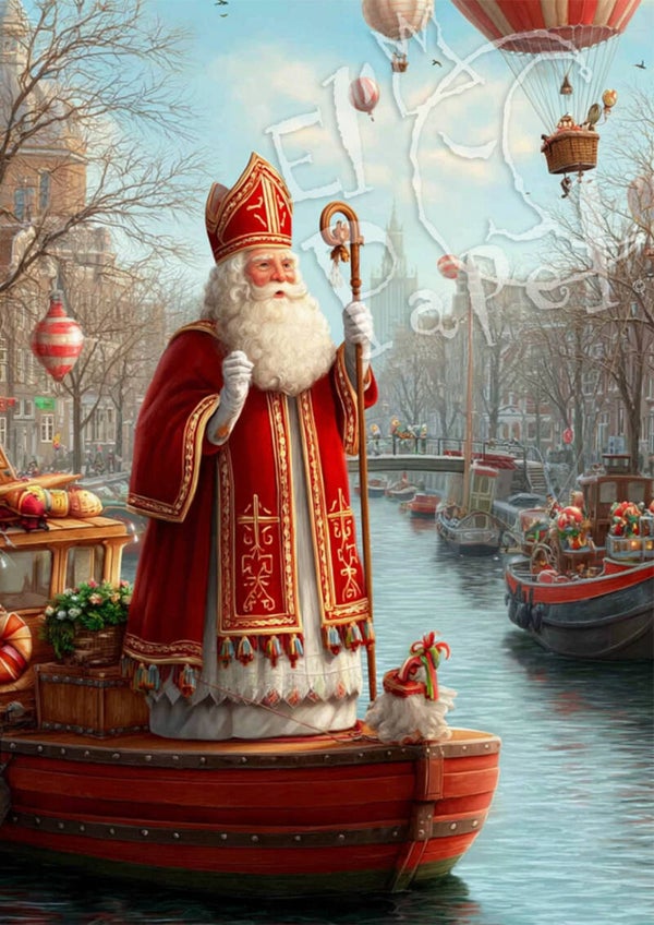 Ansichtkaart 'Sinterklaas op boot' (1)