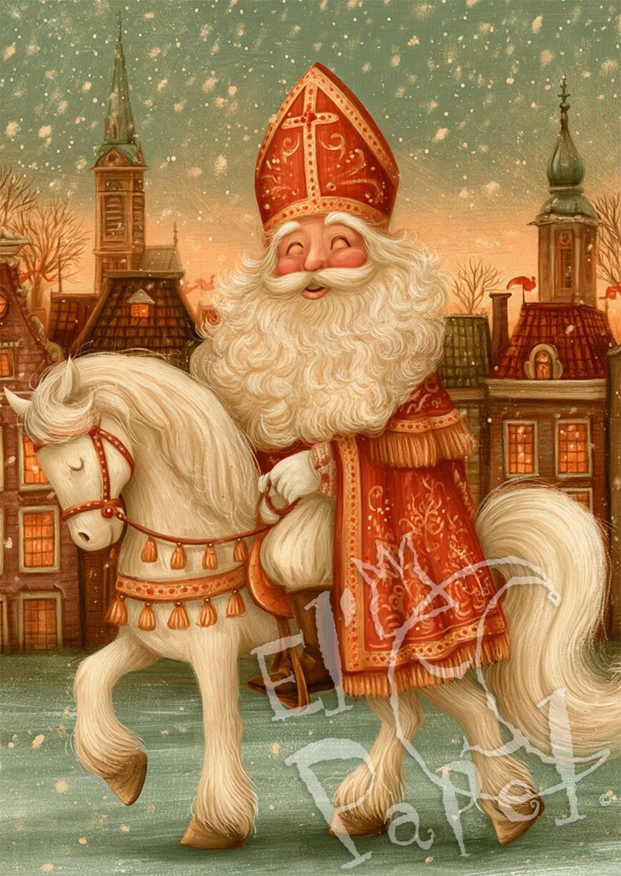 Ansichtkaart 'Sinterklaas op het paard' (1)