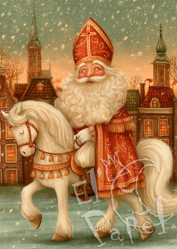 Ansichtkaart 'Sinterklaas op het paard' (1)