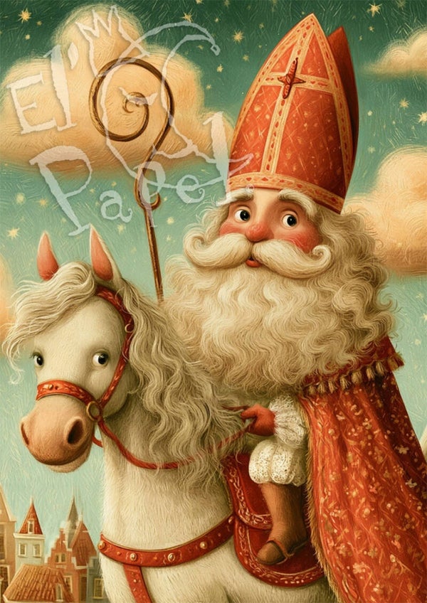Ansichtkaart 'Sinterklaas op het paard' (2)