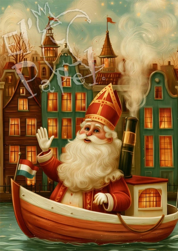 Ansichtkaart 'Sinterklaas op de stoomboot'