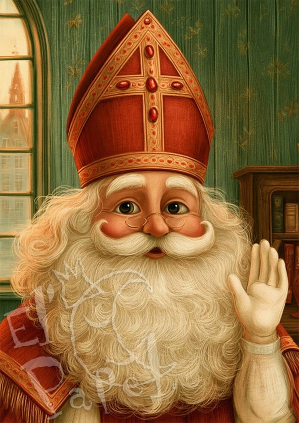 Ansichtkaart 'Sinterklaas zwaait'