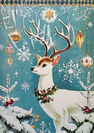 GT Kerst ansichtkaart 'Wit rendier'