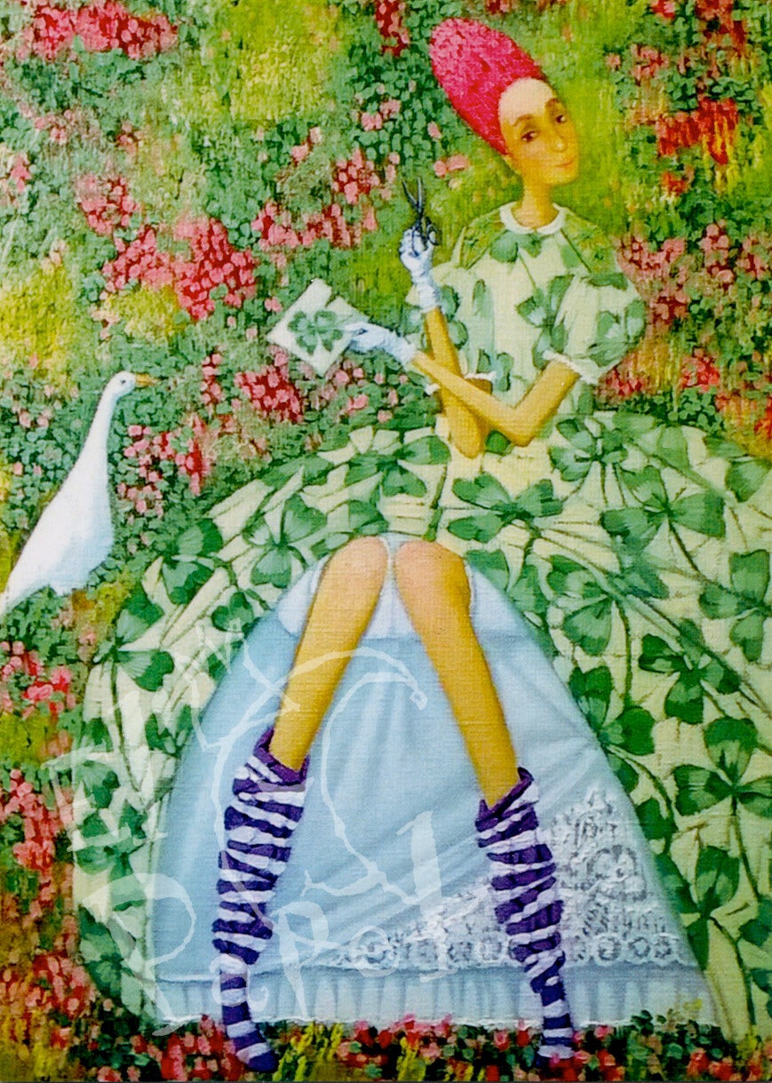 Ansichtkaart 'Klavertjes knippen'