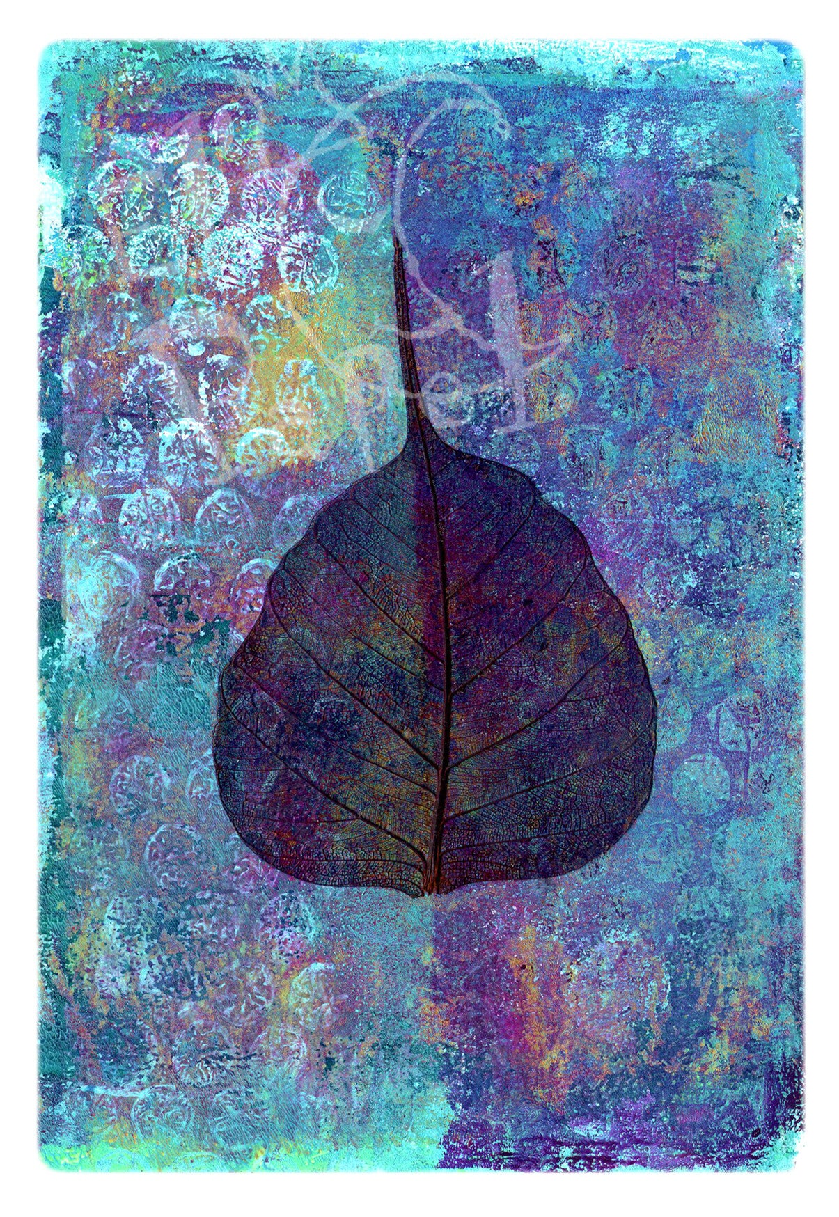 Condoleance kaart met envelop `ficusblad` blauw/paars