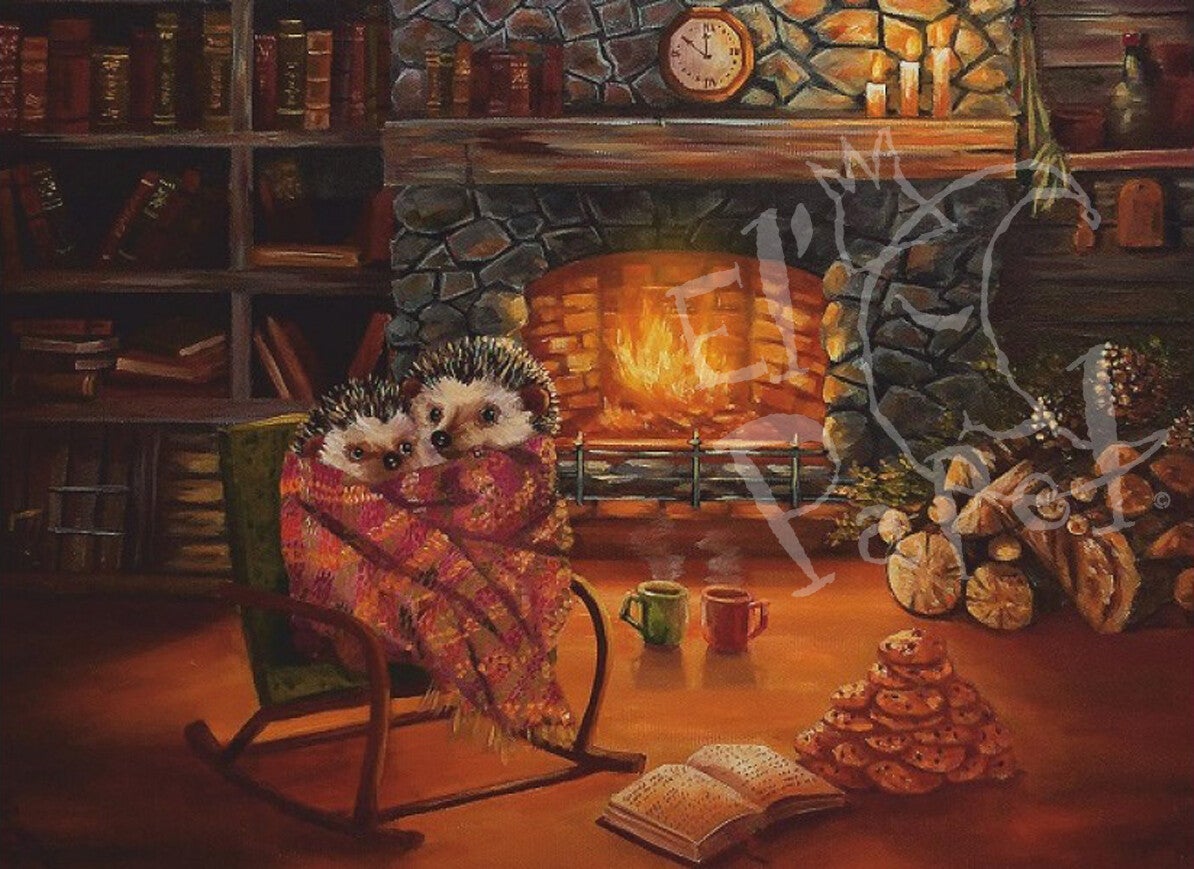 Ansichtkaart 'Knus & warm bij de open haard'