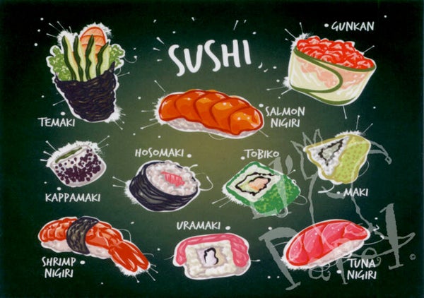 Ansichtkaart 'Sushi soorten'