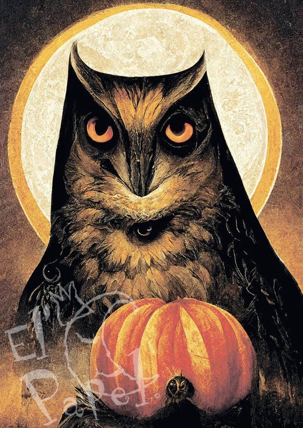 Ansichtkaart 'Uil bij volle maan'