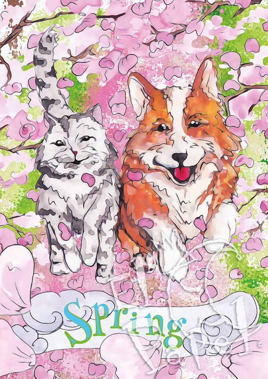 Ansichtkaart Hond & Kat 'Seizoenen - voorjaar'