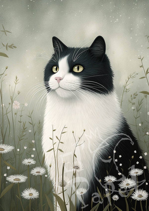 Ansichtkaart 'Zwart-witte kat'