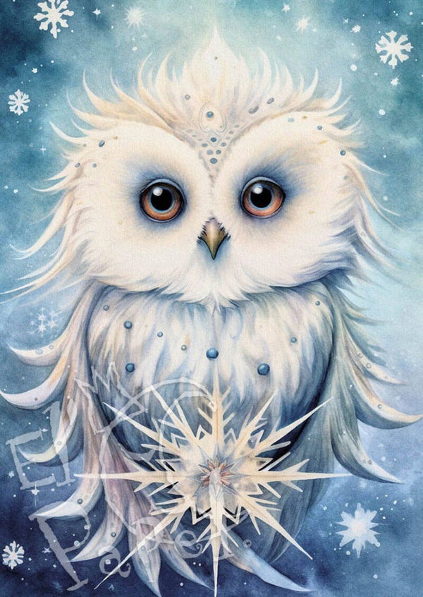 Ansichtkaart 'Witte uil met ijssterren'
