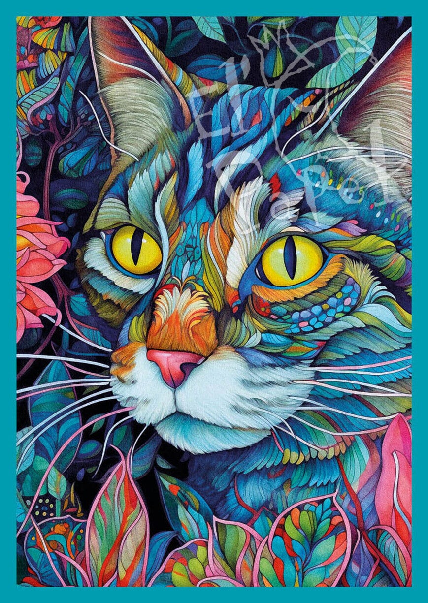 Ansichtkaart 'Bloemen-kat' (7)