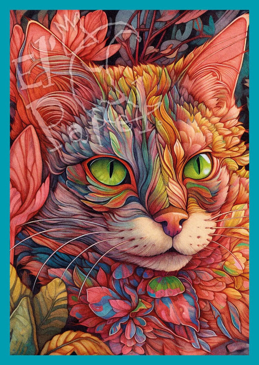 Ansichtkaart 'Bloemen-kat' (8)